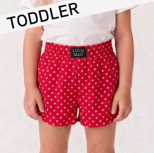 Lulu Mac Toddler Red Mini Polka Dot Shorts | Girls Boutique Summer Shorts