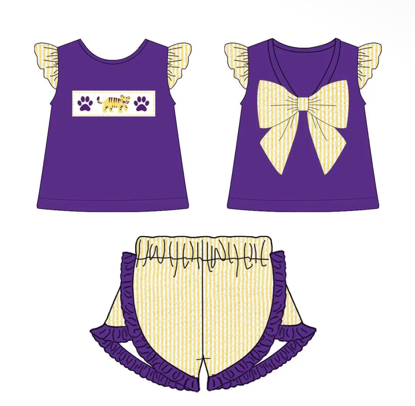 Seersucker Tiger Bow Short Set