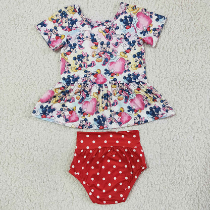Sibling Baby girls cartoon summer bummie sets