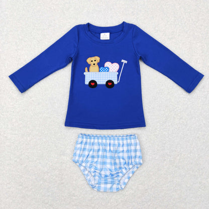 Sibling Baby Boys Girls Embroidery Dogs Trucks Hearts Pants Bummies Valentine Clothes Sets