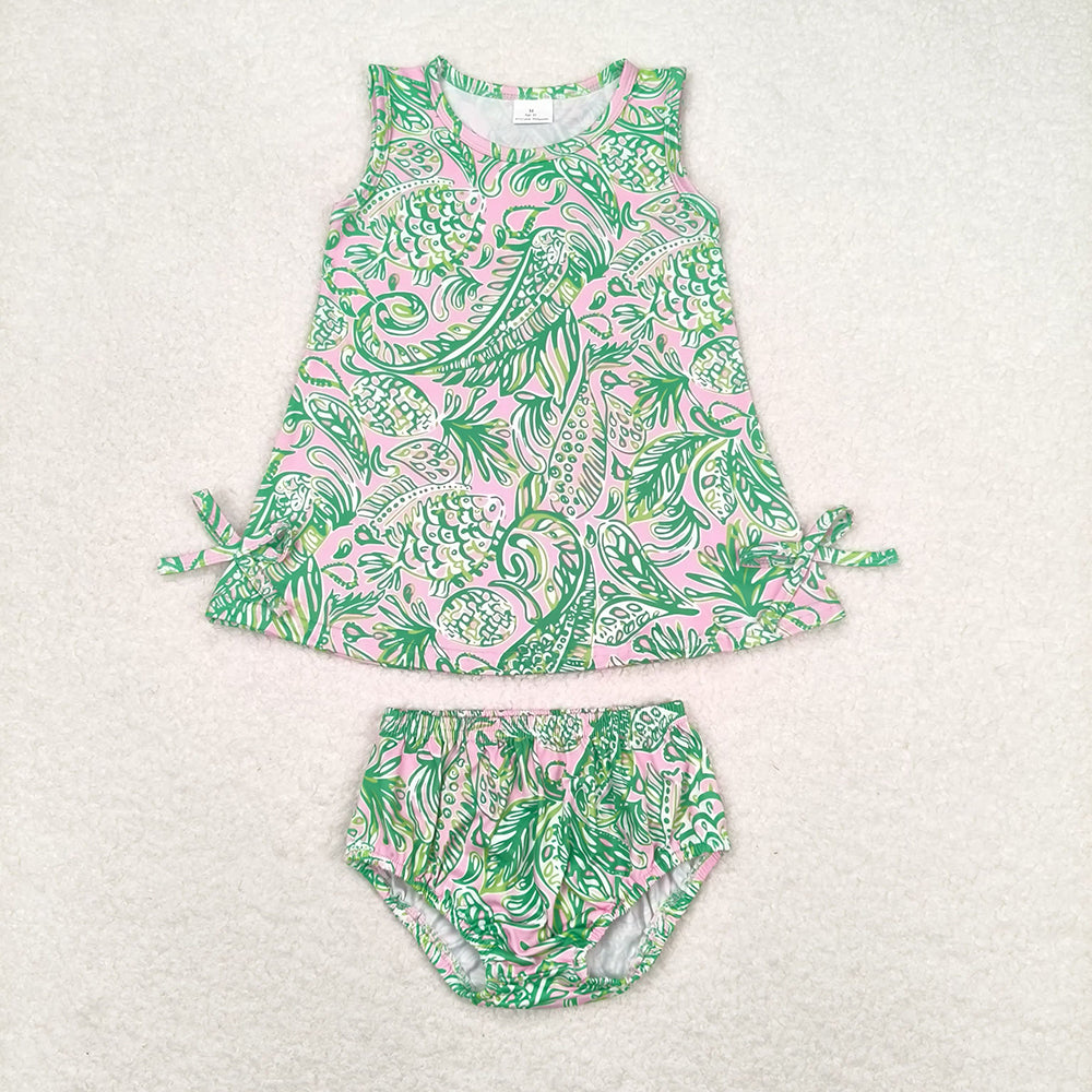 Sibling Baby Girls Flowers Tunic Top Bummies Outfits Sets