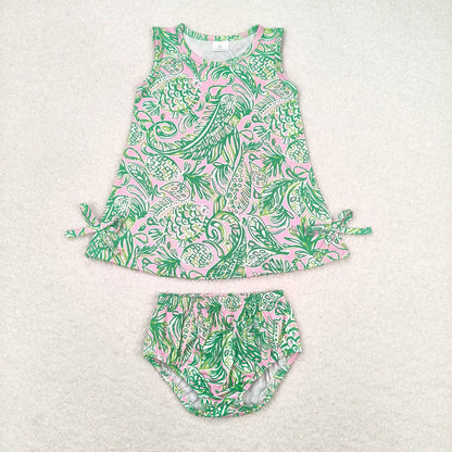 Sibling Baby Girls Flowers Tunic Top Bummies Outfits Sets