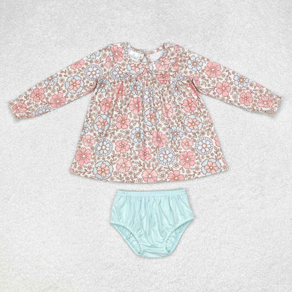 Sibling Baby Girls Colorful Flowers Collar Tunic Leggings Bummies Short Clothes Sets