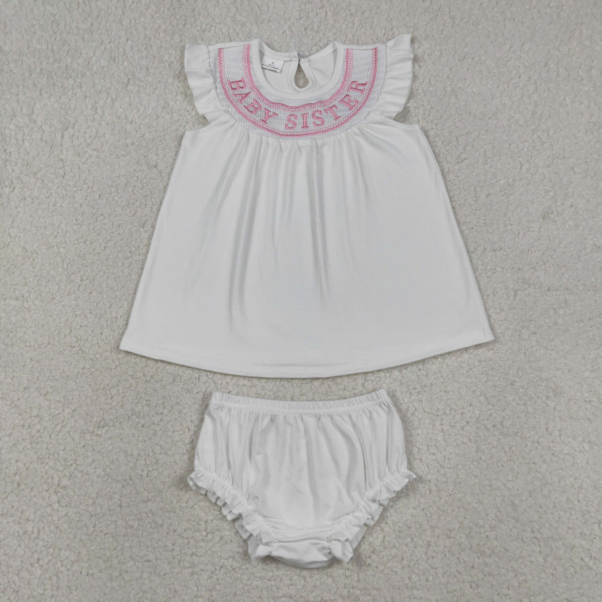 Sibling Smocked Lil Sister Brother Baby Kids Romper Tunic Bummies Knee Length Dress
