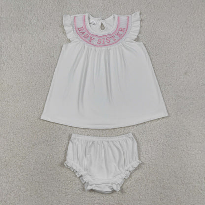 Sibling Smocked Lil Sister Brother Baby Kids Romper Tunic Bummies Knee Length Dress