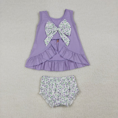 Sibling Baby Girls Sleeveless Embroidery Bows Gooses Tunic Flowers Bummies Clothes Sets