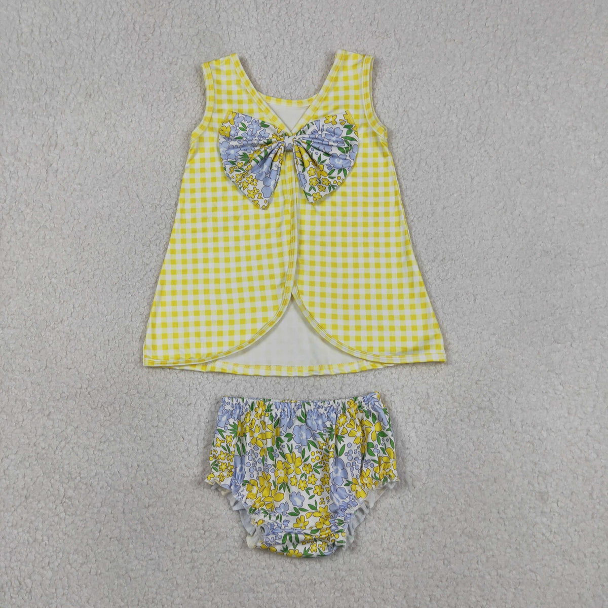 Sibling Baby Girls Sleeveless Back Bow Tunic Flowers Bummies Clothes Sets
