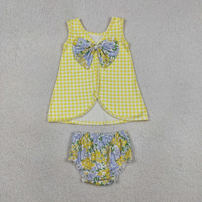 Sibling Baby Girls Sleeveless Back Bow Tunic Flowers Bummies Clothes Sets