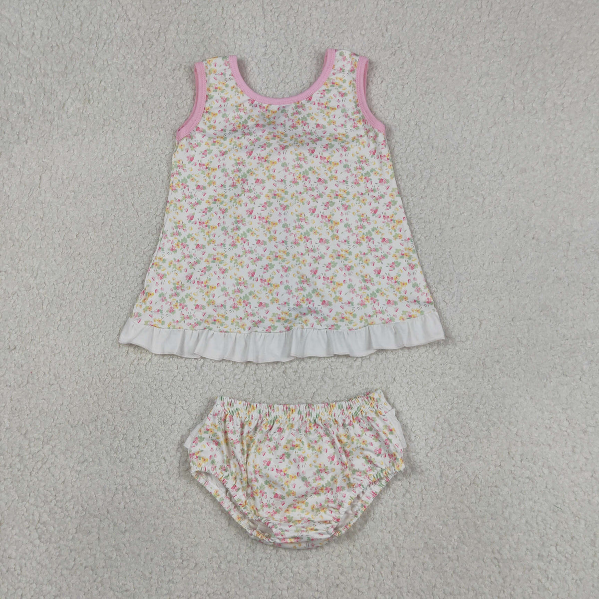 Sibling Baby Girls Sleeveless Back Bow Tunic Flowers Bummies Clothes Sets