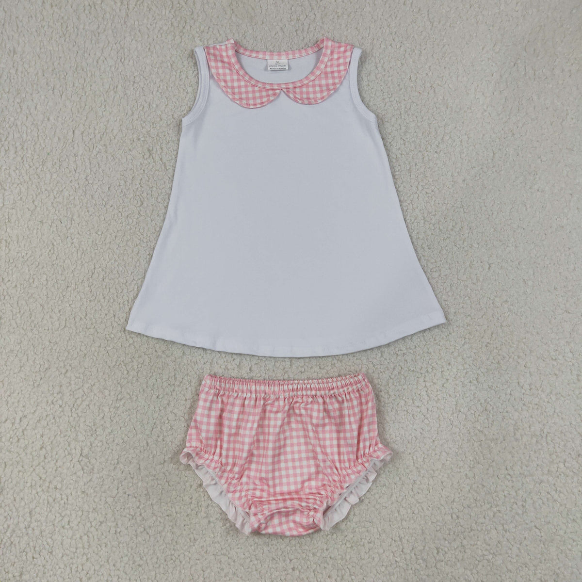 Sibling Baby Kids Sleeveless Collar Tunic Checked Bummies Clothes Sets