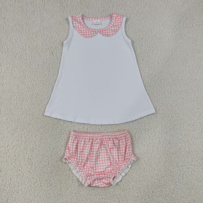 Sibling Baby Kids Sleeveless Collar Tunic Checked Bummies Clothes Sets
