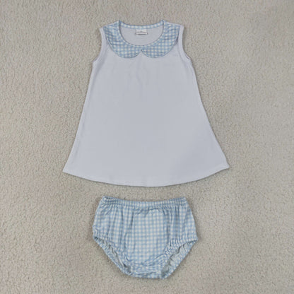 Sibling Baby Kids Sleeveless Collar Tunic Checked Bummies Clothes Sets
