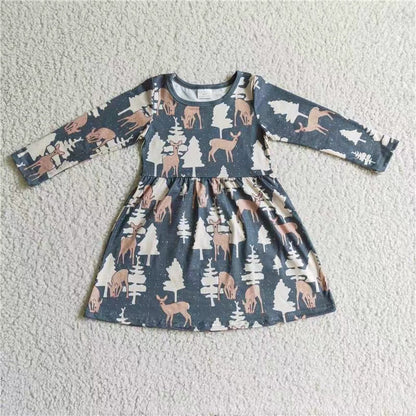 Sibling Baby Girls Bows Trees Plaid Christmas Ruffle Knee Length Dresses