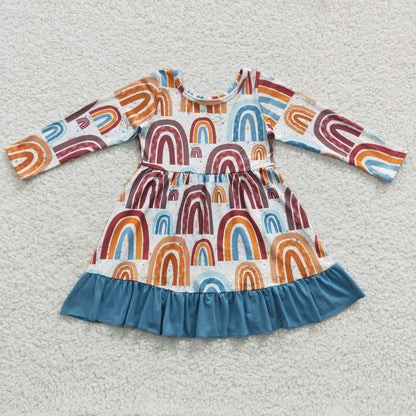 Sibling Baby Girls Colorful Rainbows Stars Plaid Knee Length Dresses
