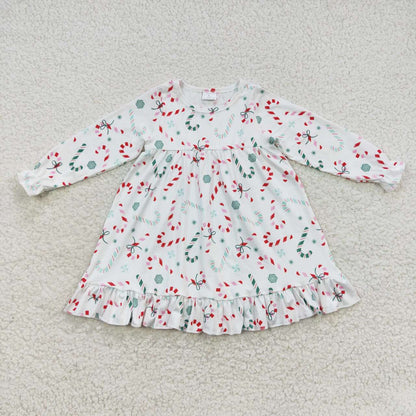 Sibling Baby Girls Holly Candy Cane Plaid Christmas Ruffle Knee Length Dresses