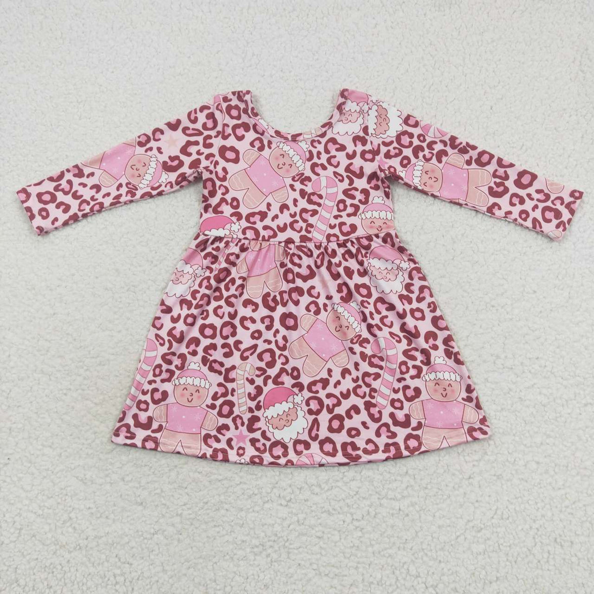 Sibling Baby Girls Leopard Santa Shirts Bell Bottom Pants Christmas Clothes Sets Knee Length Dresses