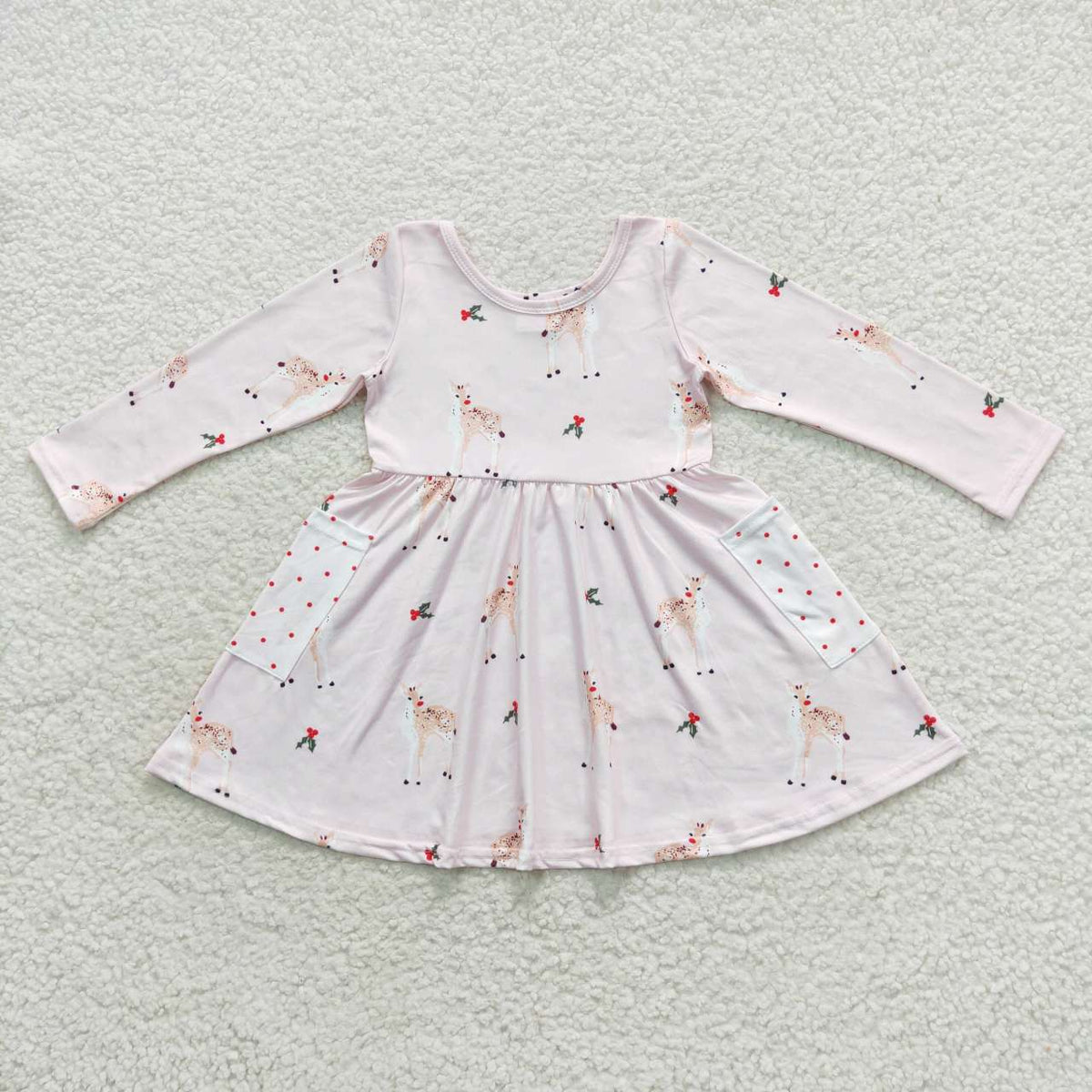 Sibling Baby Girls Santa Gingerbread Candy Cane Pockets Christmas Knee Length Dresses