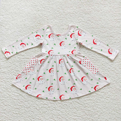 Sibling Baby Girls Santa Gingerbread Candy Cane Pockets Christmas Knee Length Dresses