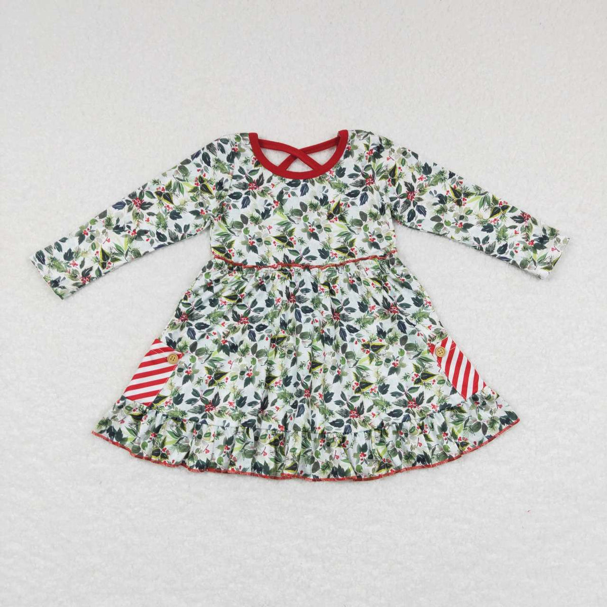 Sibling Baby Girls Santa Gingerbread Candy Cane Pockets Christmas Knee Length Dresses