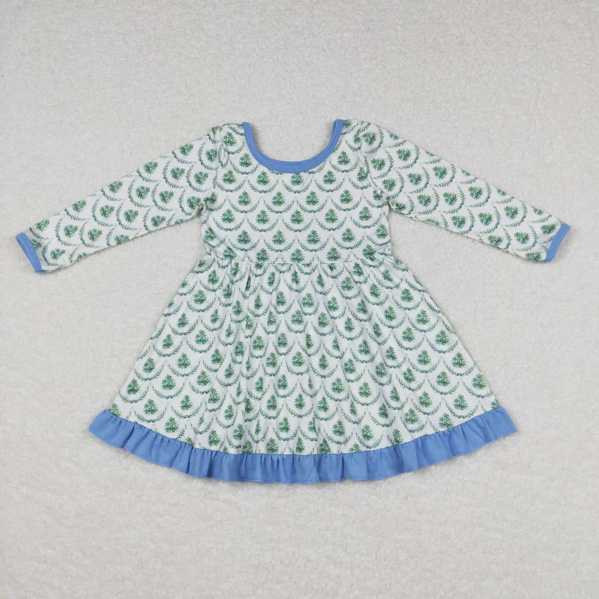 Sibling Baby Girls Bows Trees Plaid Christmas Ruffle Knee Length Dresses