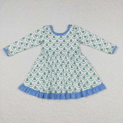 Sibling Baby Girls Bows Trees Plaid Christmas Ruffle Knee Length Dresses