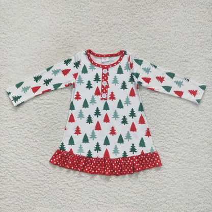 Sibling Baby Girls Bows Holly Trees Plaid Christmas Ruffle Knee Length Dresses