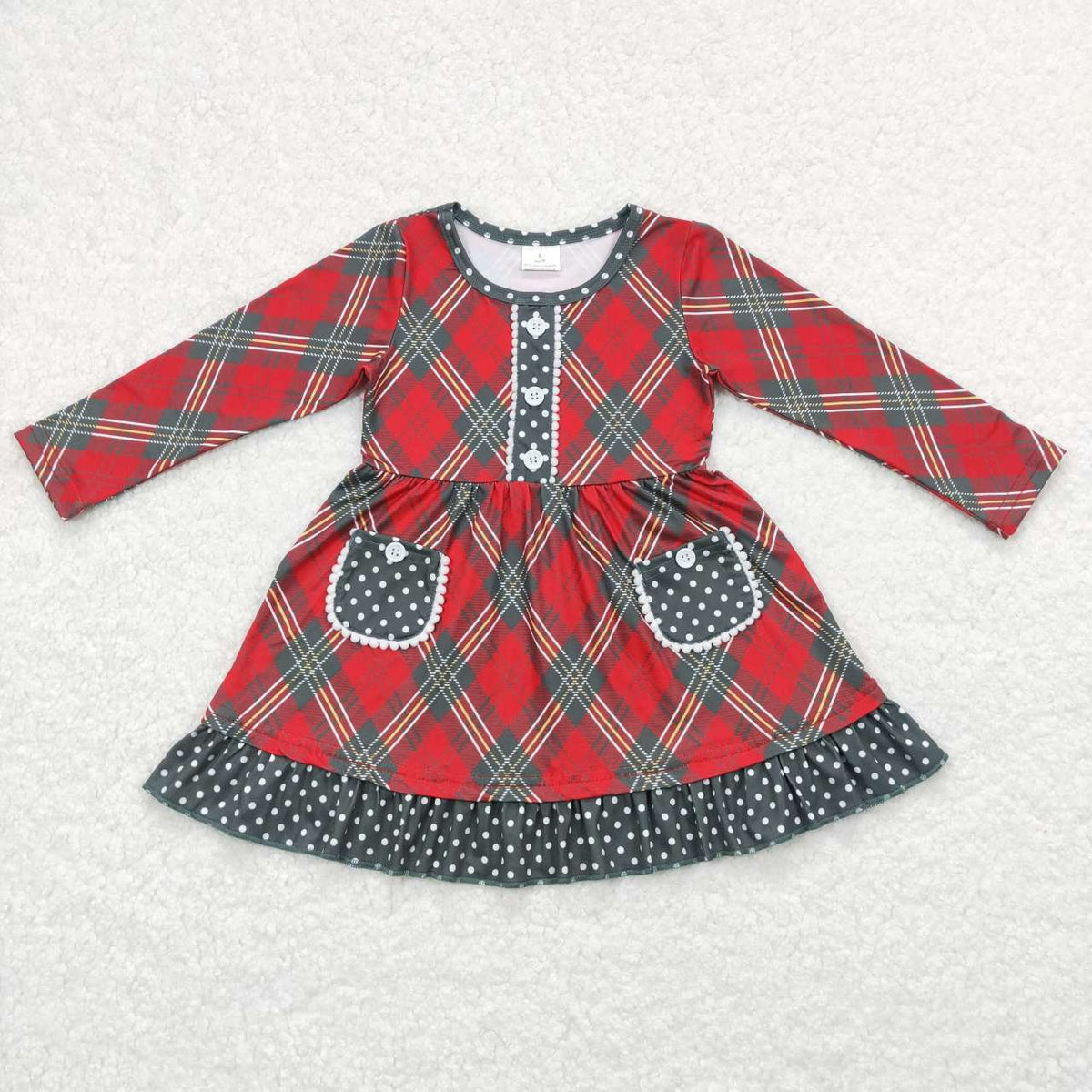 Sibling Baby Girls Green Red Checked Christmas Knee Length Dresses