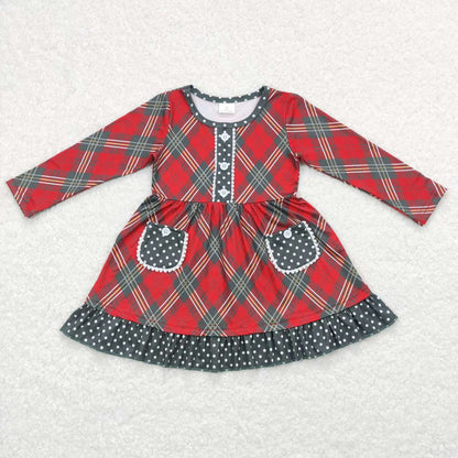 Sibling Baby Girls Green Red Checked Christmas Knee Length Dresses