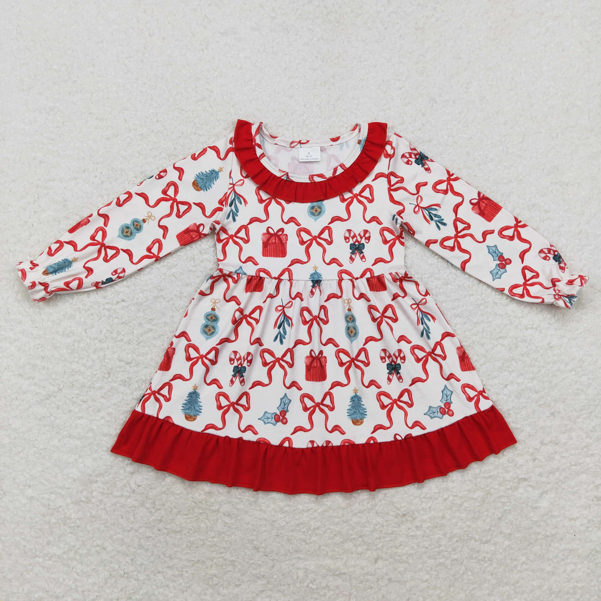 Sibling Baby Girls Candy Cane Stripes Button Christmas Ruffle Knee Length Dresses