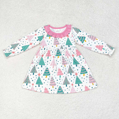 Sibling Baby Girls Bows Trees Plaid Christmas Ruffle Knee Length Dresses
