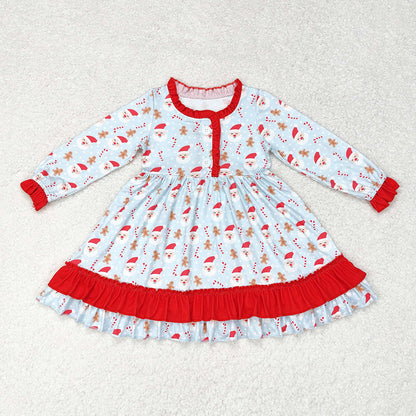 Sibling Baby Girls Santa Plaid Button Pockets Christmas Ruffle Knee Length Dresses