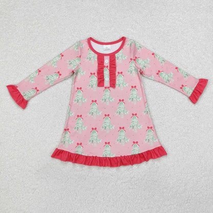 Sibling Baby Girls Bows Holly Trees Plaid Christmas Ruffle Knee Length Dresses