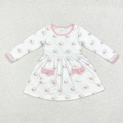 Sibling Baby Girls Santa Plaid Button Pockets Christmas Ruffle Knee Length Dresses