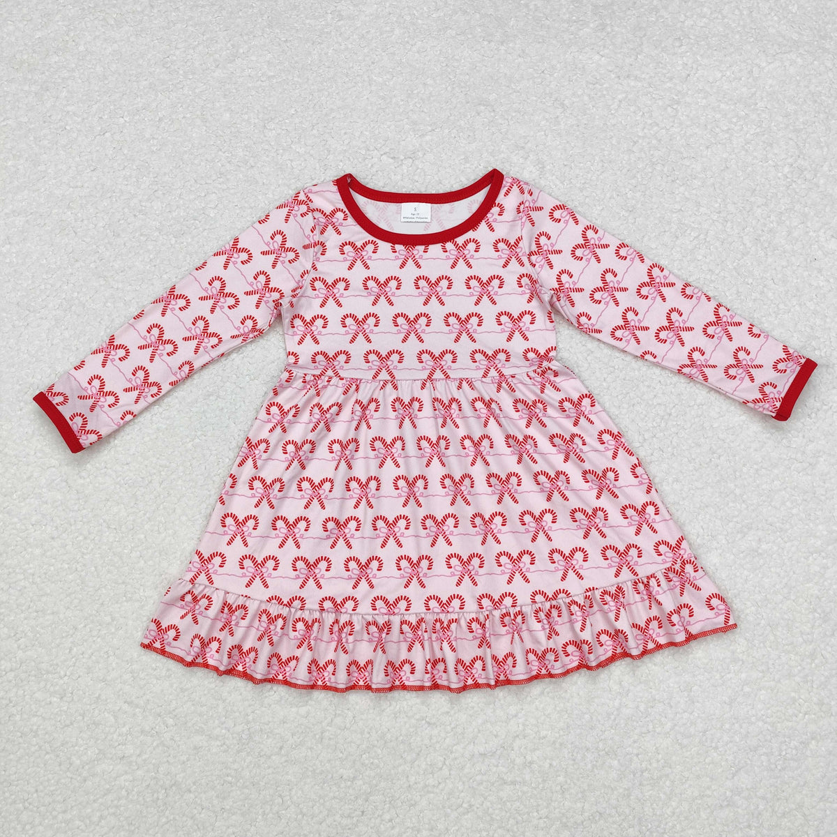 Sibling Baby Girls Candy Cane Stripes Button Christmas Ruffle Knee Length Dresses