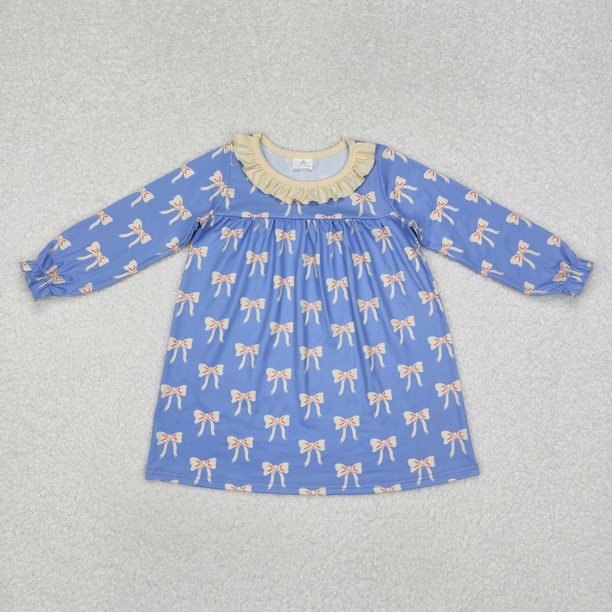 Sibling Baby Girls Bows Flowers Checked Long Ruffle Sleeve Collar Knee Length Dresses