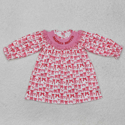GLD0990  toddler girl clothes embroidery smocked bows girl Valentine's Day dress