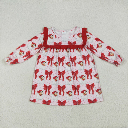 Sibling Family Mama and Girls Christmas Bows Santa Ruffle Fur Sleeve Pajamas Clothes Set Dress Rompers