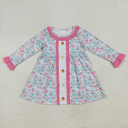 Sibling Embroidery Baby Girls Floral Turkey Pumpkins Rompers Dresses Sets