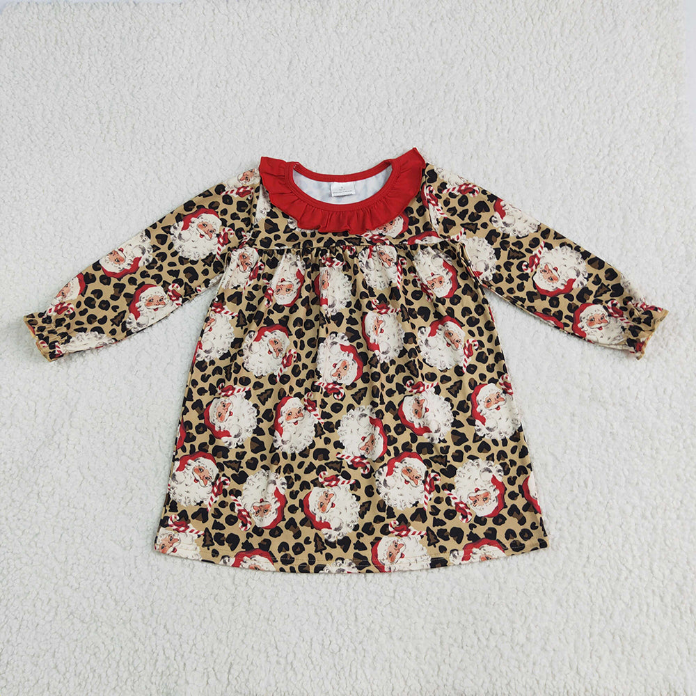 Sibling Baby Girls Christmas Leopard Santa Rompers Dresses Outfits