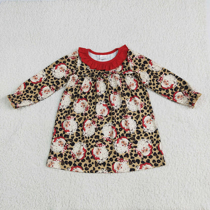 Sibling Baby Girls Christmas Leopard Santa Rompers Dresses Outfits