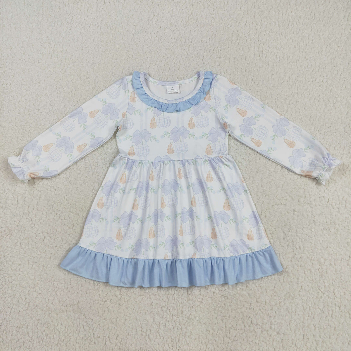Sibling Baby Girls Blue Pumpkins Flowers Fall Rompers Dresses