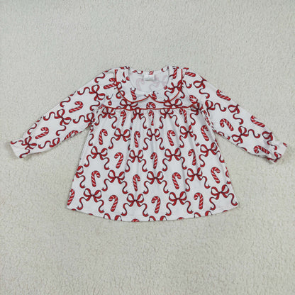 Sibling Baby Girls Candy Cane Stripes Button Christmas Ruffle Knee Length Dresses
