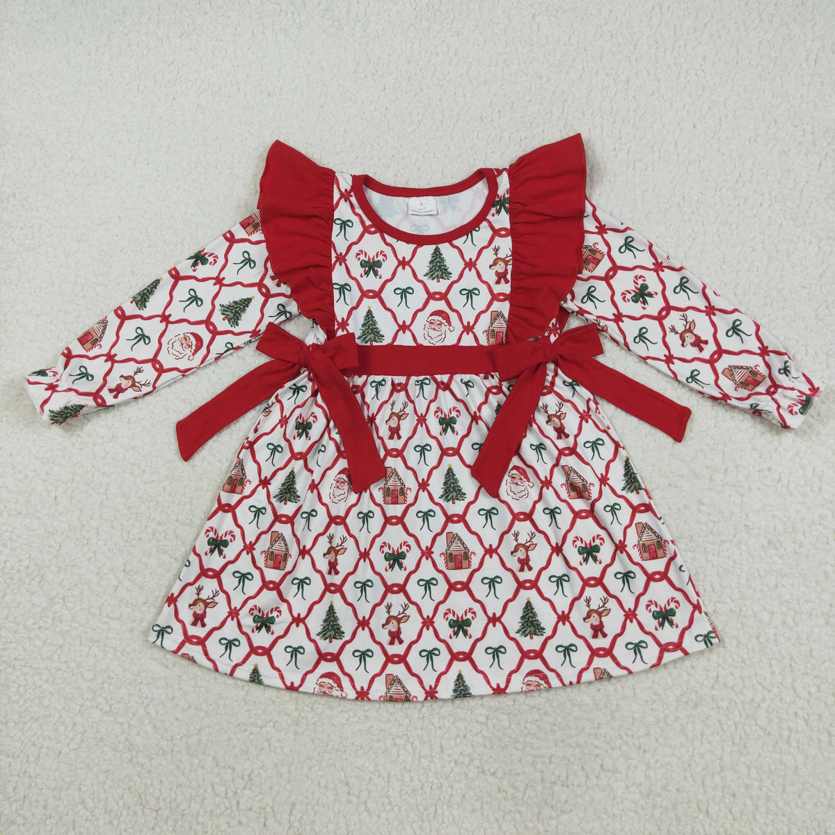 Family Sibling Baby Kids Christmas Red Bows Santa Trees Checked Clothes Sets Rompers Blanked