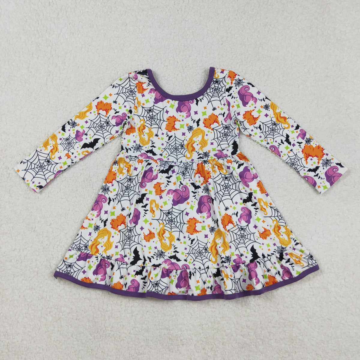 Sibling Baby Girls Ghosts Pumpkins Halloween Fall Ruffle Knee Length Dresses