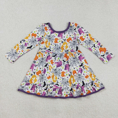 Sibling Baby Girls Ghosts Pumpkins Halloween Fall Ruffle Knee Length Dresses