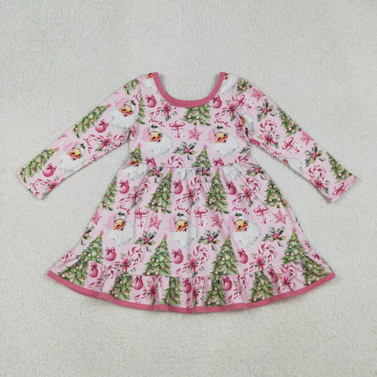 Sibling Baby Girls Christmas Long Sleeve Santa Soldiers Grin Ruffle Knee Length Dresses