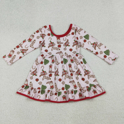 Sibling Baby Girls Christmas Long Sleeve Santa Soldiers Grin Ruffle Knee Length Dresses