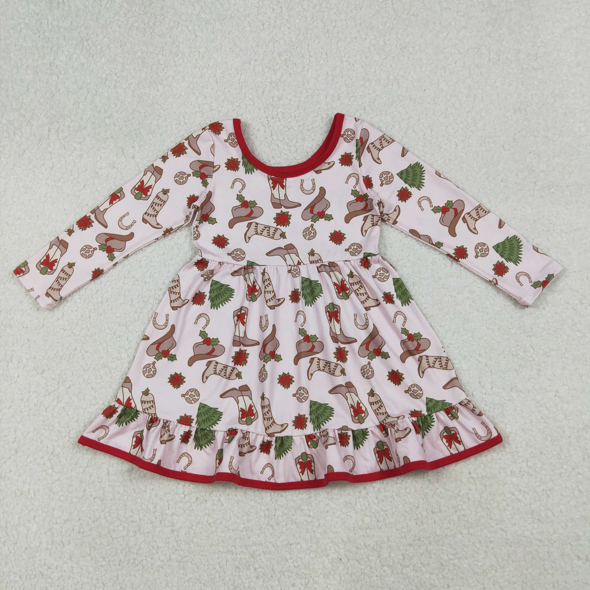 Sibling Baby Girls Boots Holly Trees Christmas Knee Length Dress Zipper Rompers Pajamas Sets