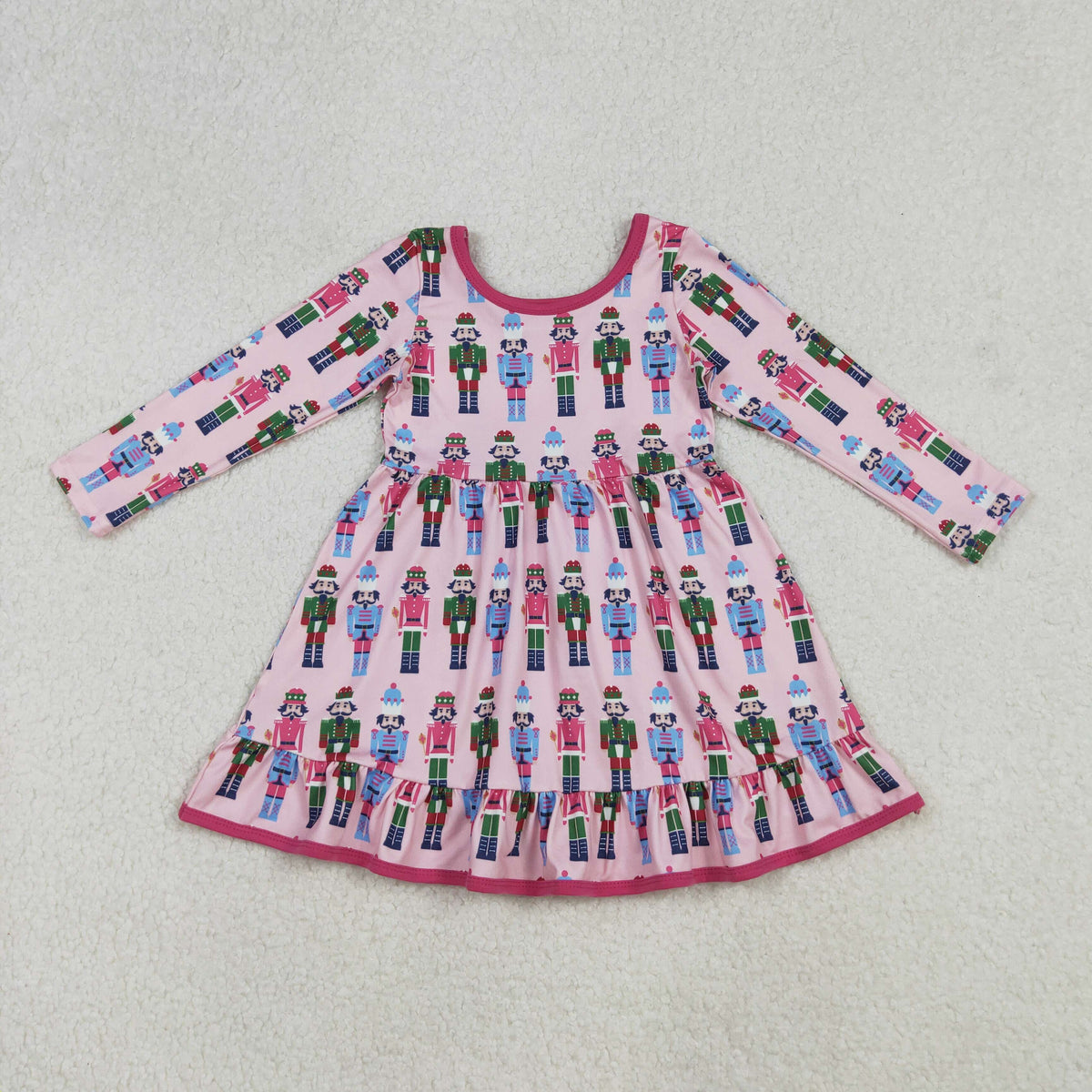 Sibling Baby Girls Christmas Long Sleeve Santa Soldiers Grin Ruffle Knee Length Dresses