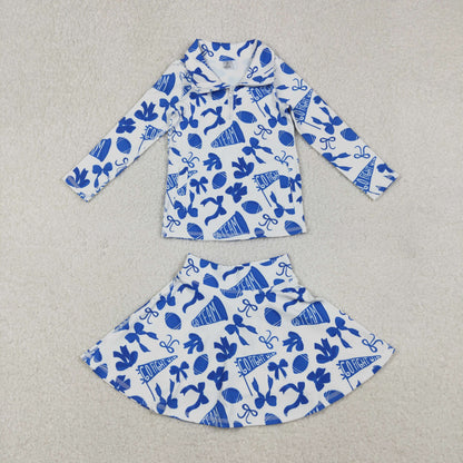 Sibling Baby Girls Bows Footballs Go Team Zipper Pullovers Skirt Shorts Yoga Active Clothes Sets